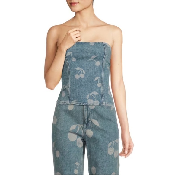Vero Moda Tops - Vero Moda Cherry-Print Strapless Denim Top